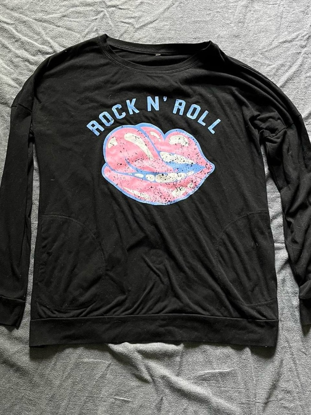 Rock n roll black long sleeve shirt with lips and tongue